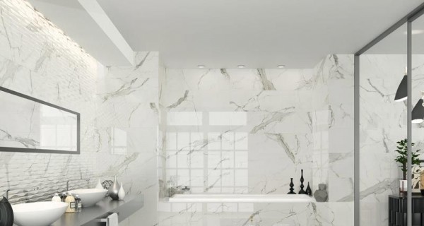 Carrelage marbré blanc - Murs de salle de bain